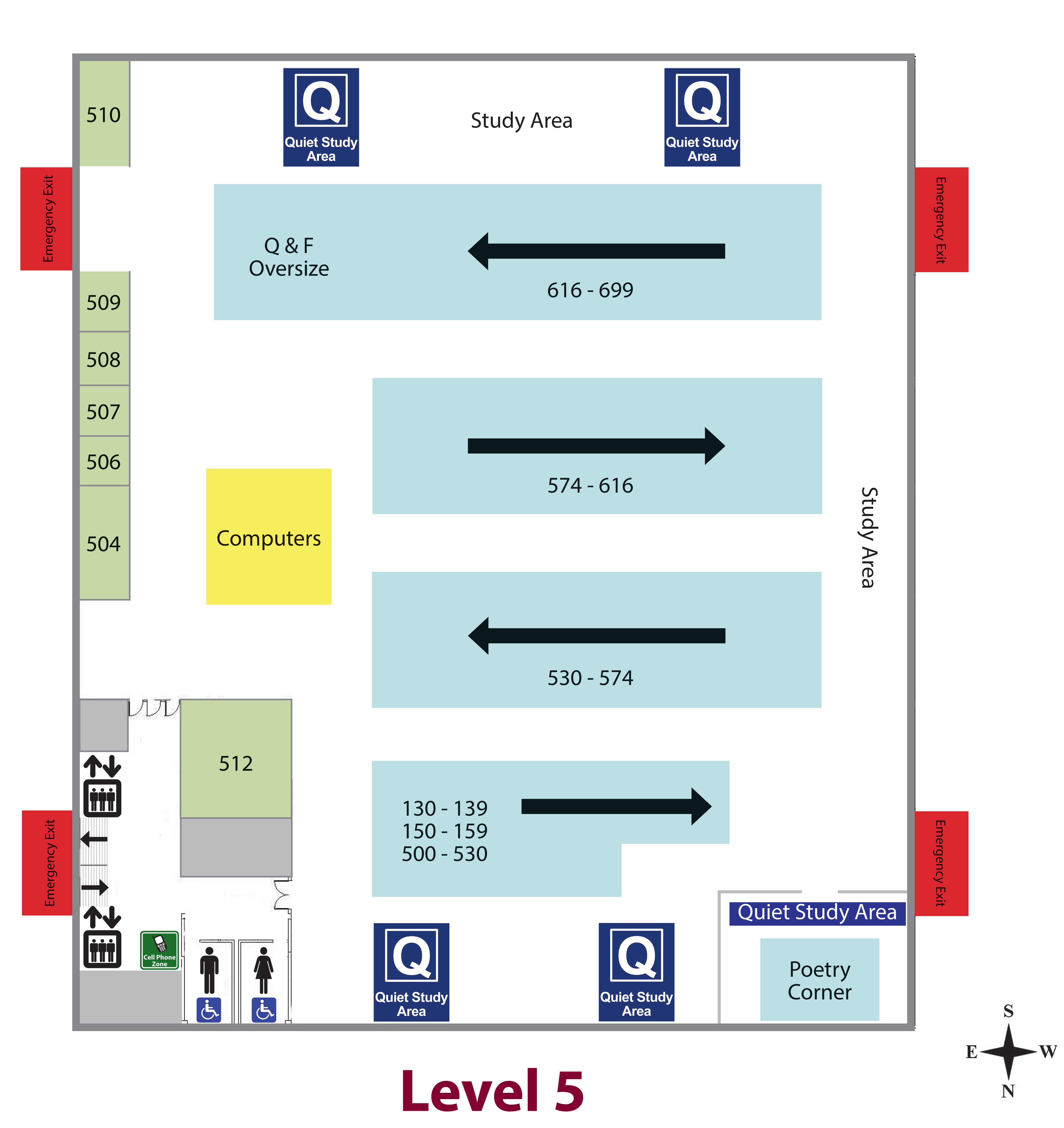 Old level five floor plan of Mansfield Library