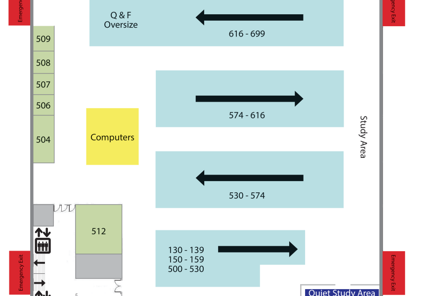Old level five floor plan of Mansfield Library