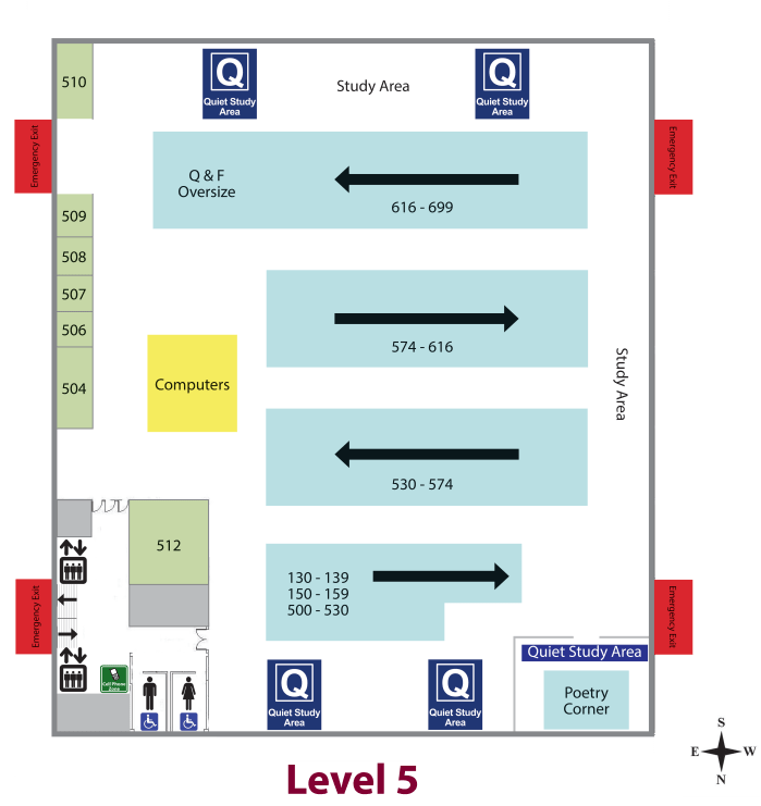 Old level five floor plan of Mansfield Library
