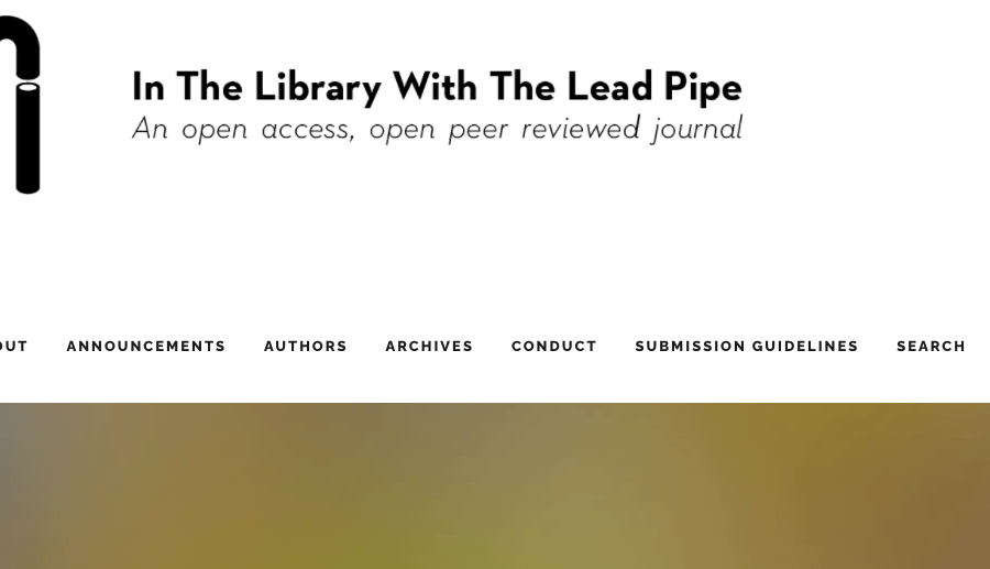screenshot of journal banner for in the library with a lead pipe