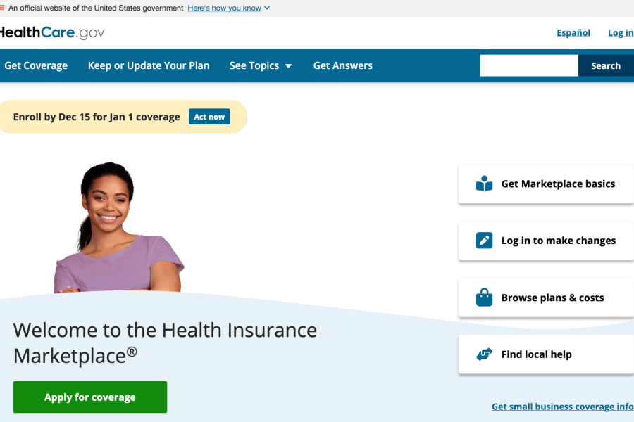 Screenshot of healthcare.gov homepage
