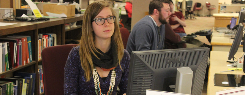 Jaci staffing the University of Montana reference desk