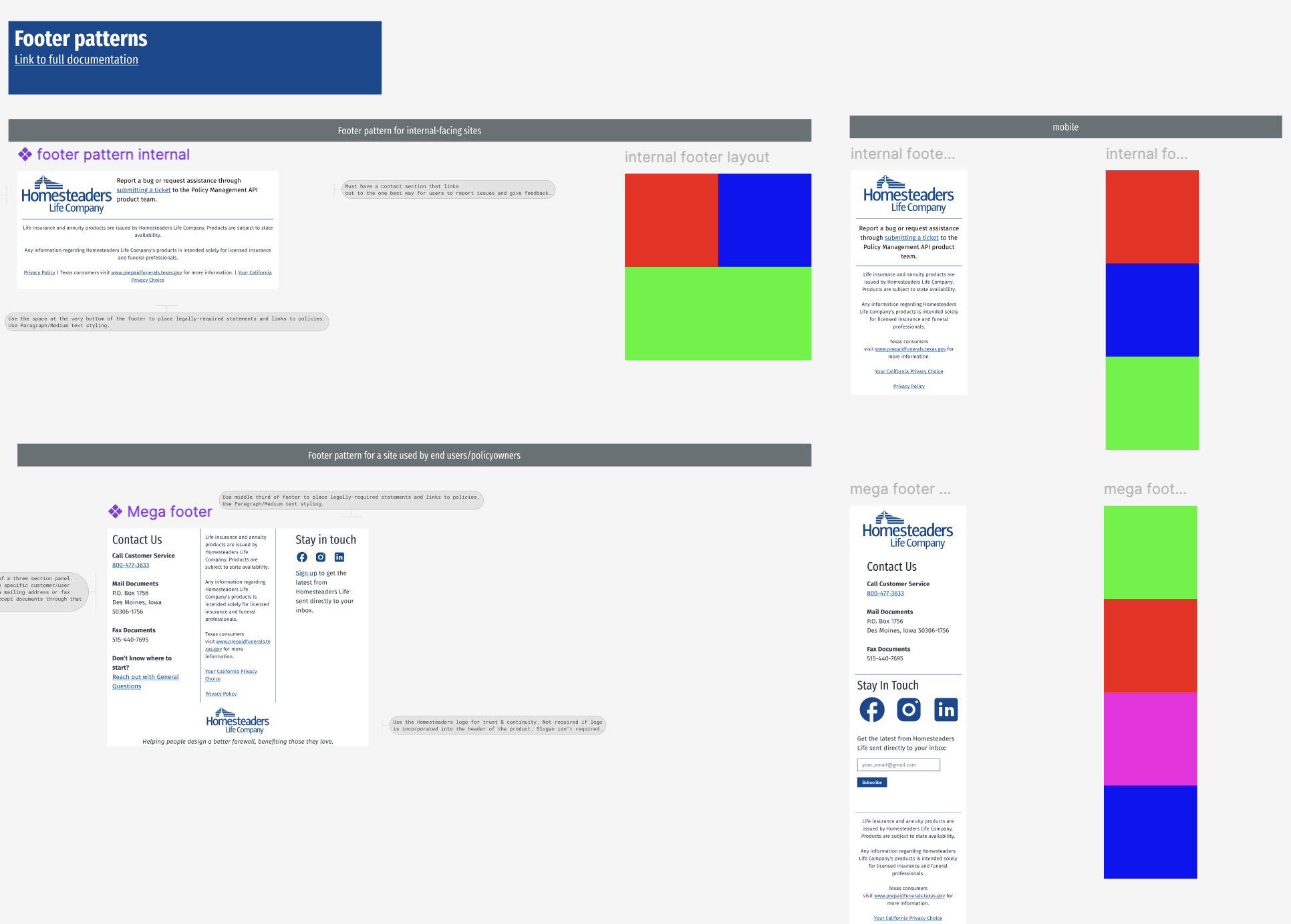 Screenshot of Figma footer patterns with layout